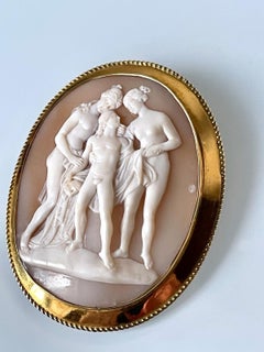 Antike viktorianische englische Muschel-Kamee-Brosche aus Gold, um 1860