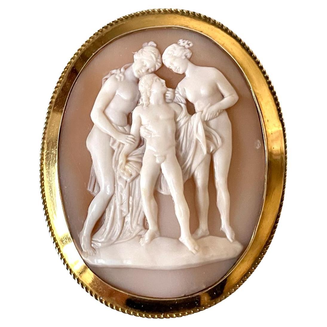 Antique Victorian English Gold Shell Cameo Brooch, C 1860 