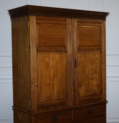 ANTiQUE VICTORIAN ENGLISH OAK LINEN PRESS WARDROBE WITH FOUR DRAWERS