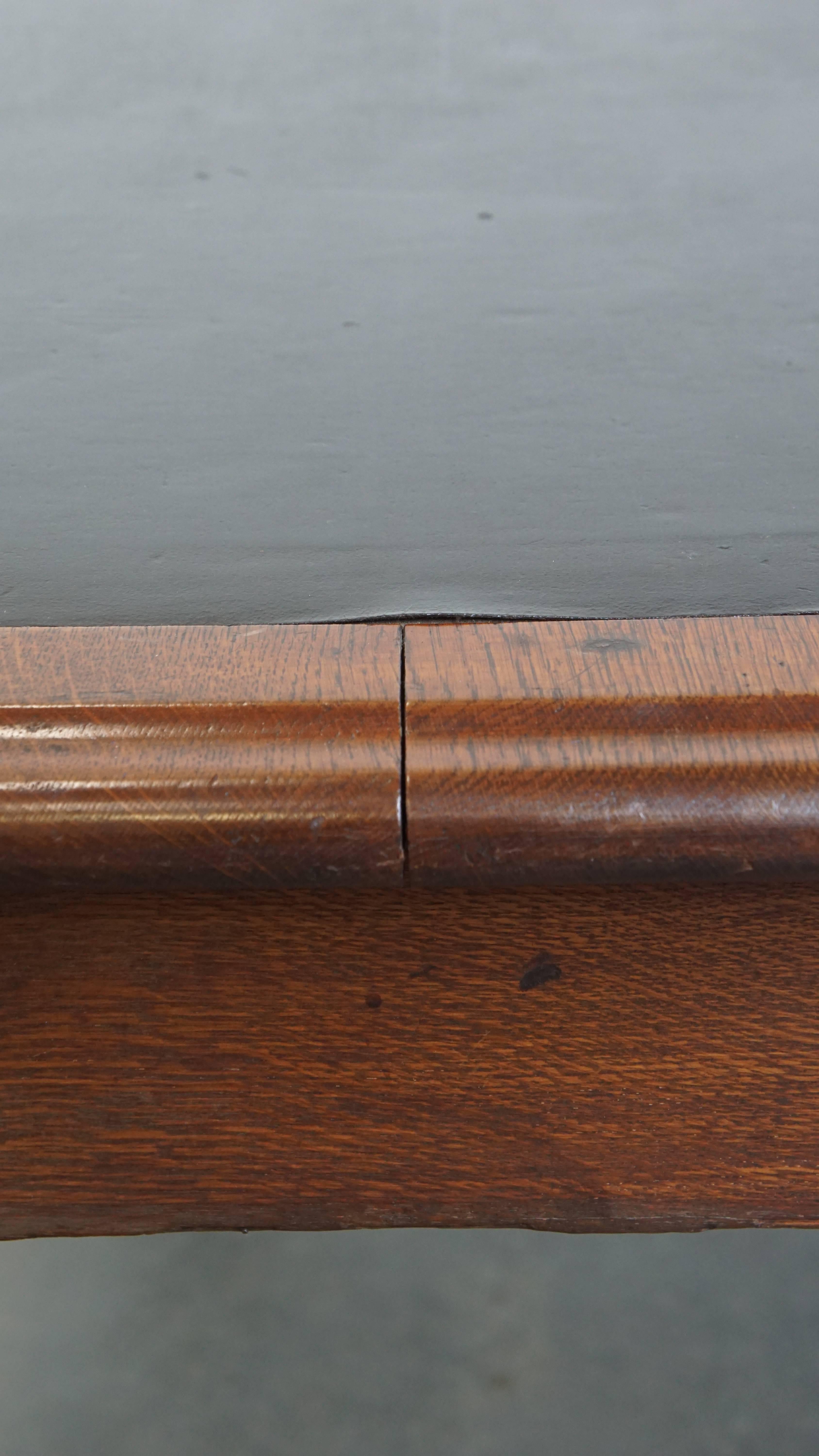 Antique Victorian English Oak Writing Desk / Partner Desk with a Leather Top For Sale 9