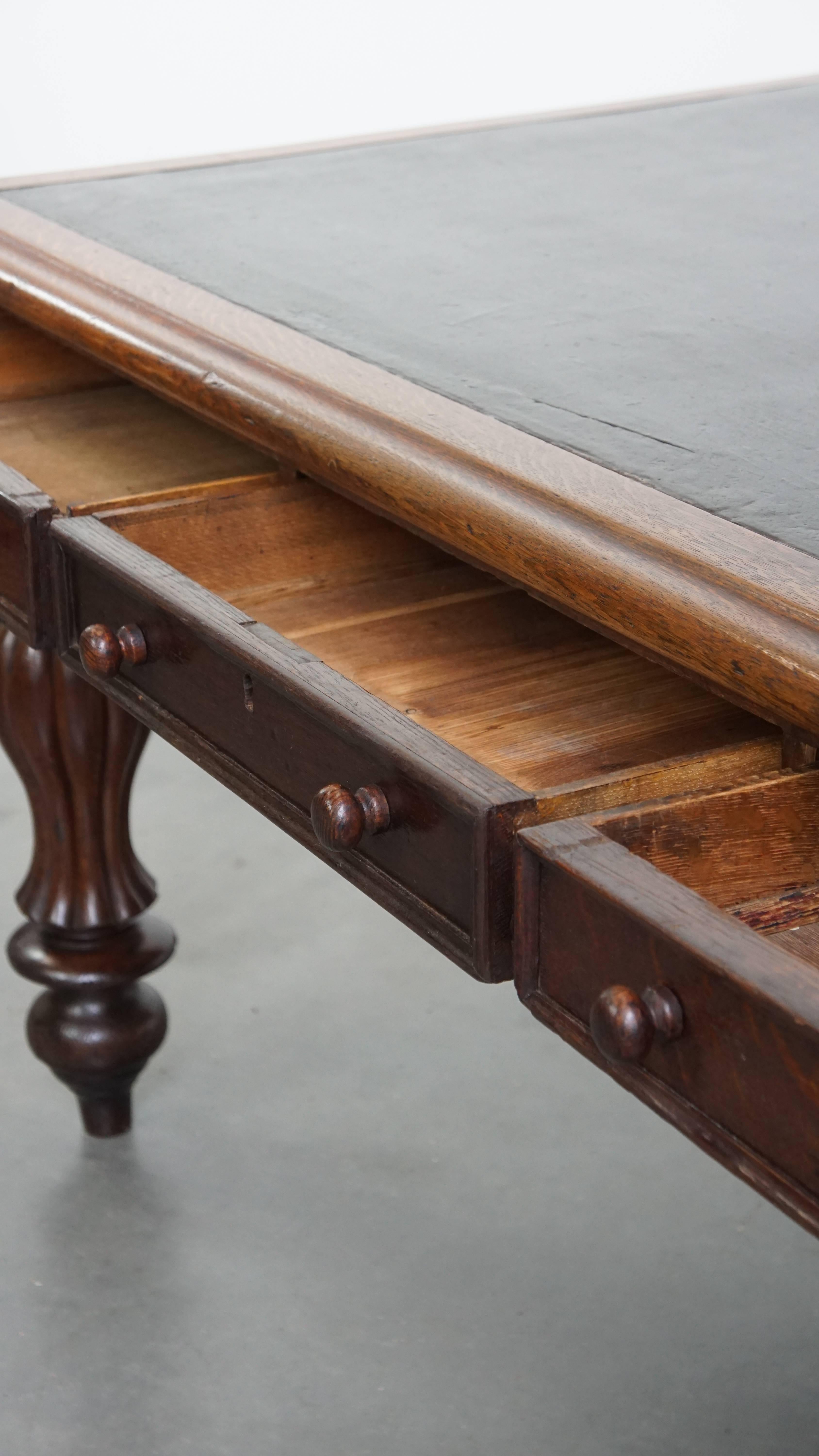 Antique Victorian English Oak Writing Desk / Partner Desk with a Leather Top For Sale 2