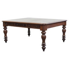 Antique Victorian English Oak Writing Desk / Partner Desk with a Leather Top