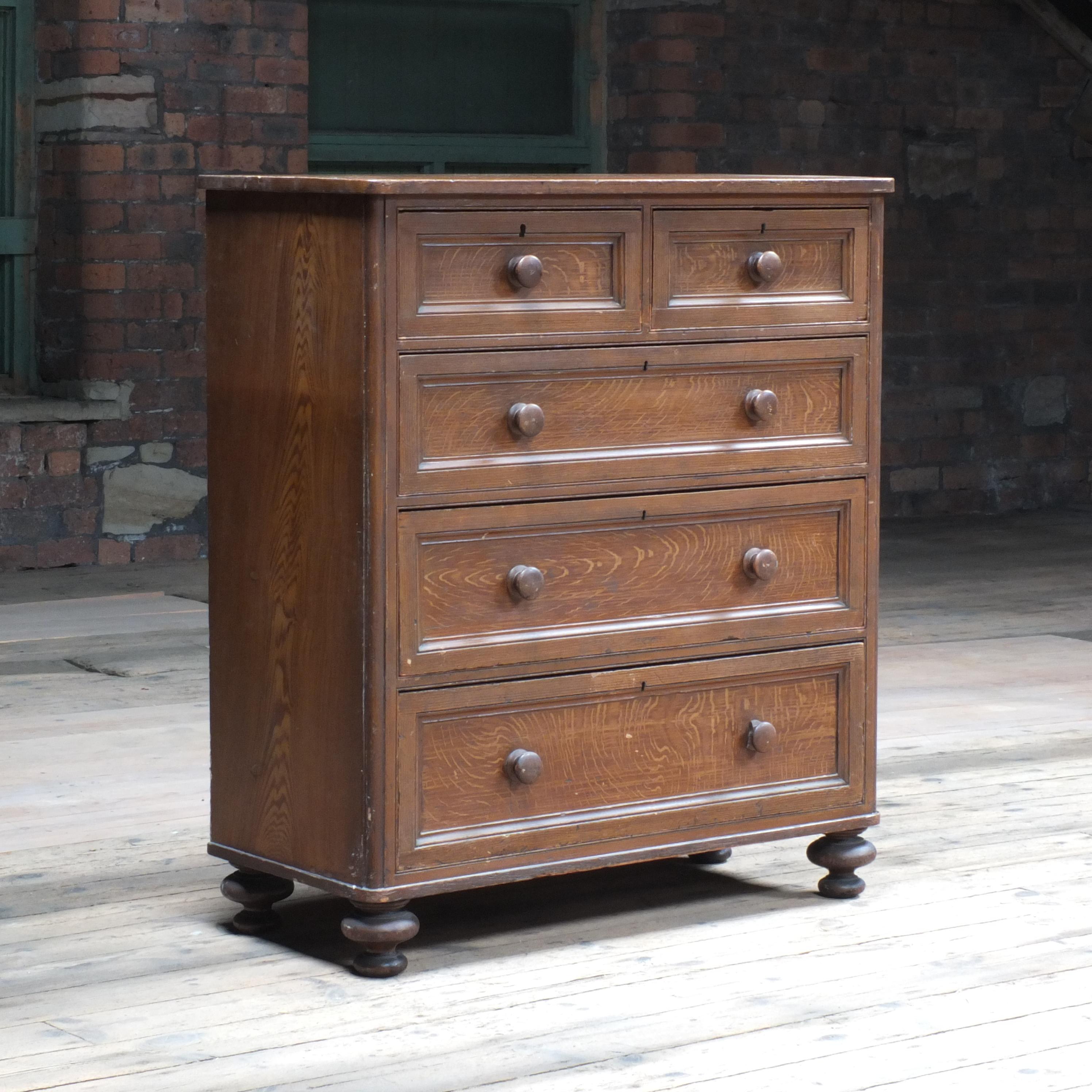 19th Century Antique Victorian English Pine Drawers in Faux Oak Paint