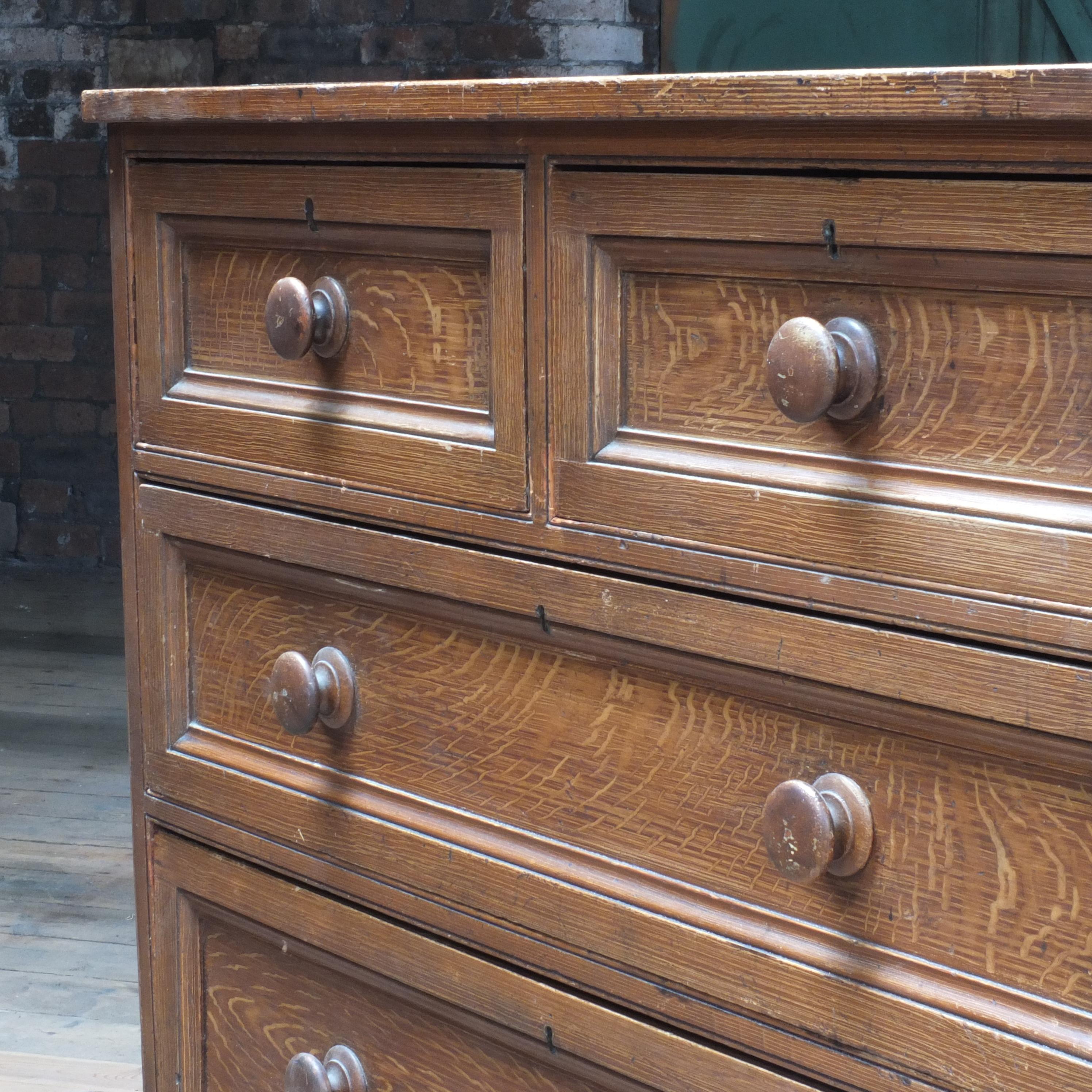 Antique Victorian English Pine Drawers in Faux Oak Paint 3