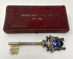 Antique Victorian English Presentation Door Key Merthyr Constitutional Club 1894