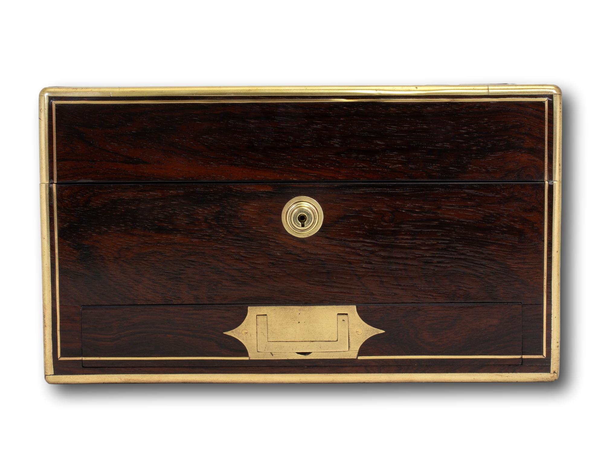 Brass Antique Victorian English Rosewood Jewellery Box For Sale