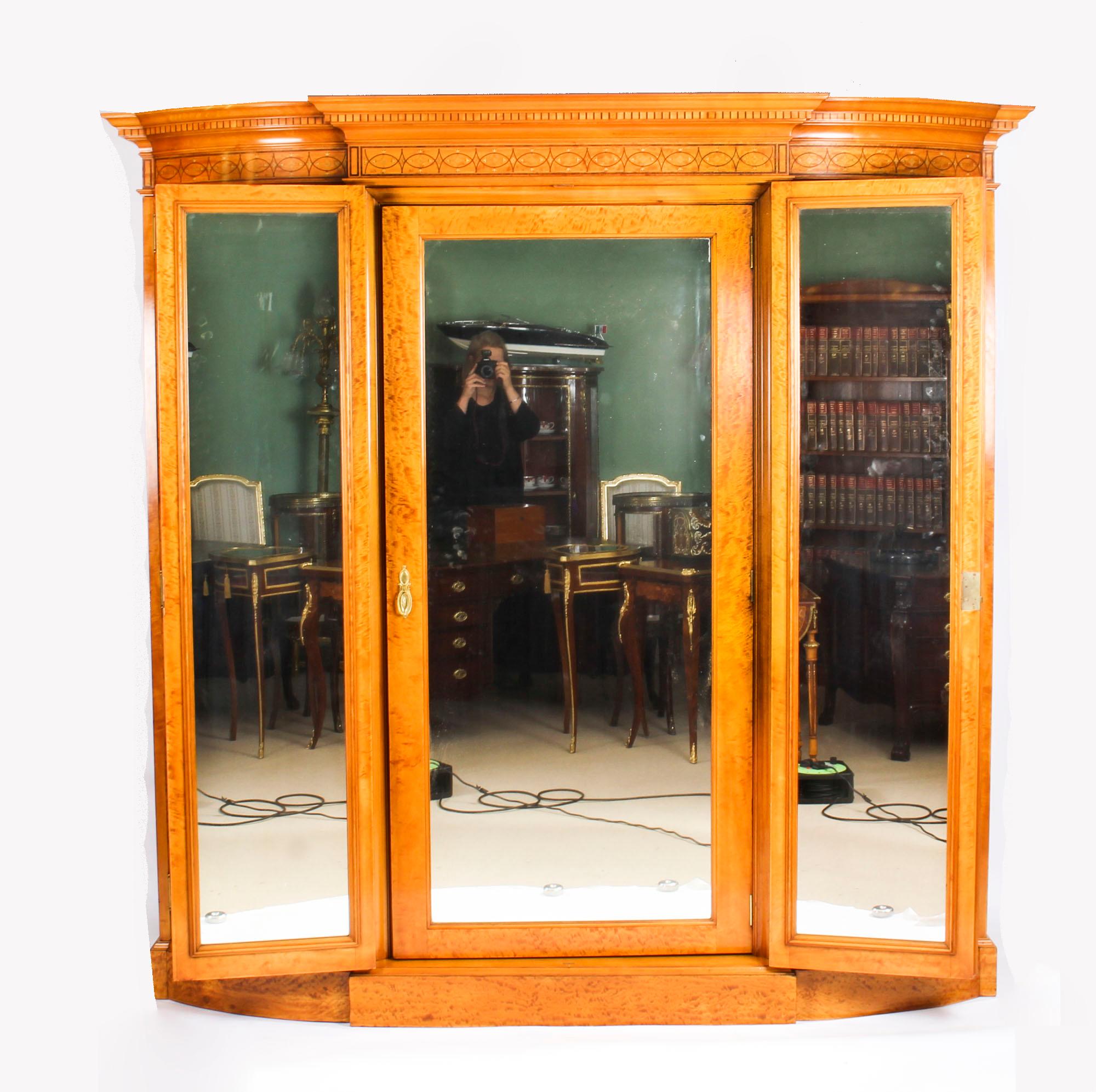 Mirror Antique Victorian English Satinwood and Tulipwood Wardrobe 19th Century
