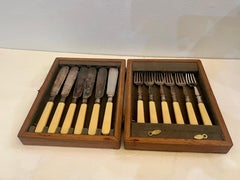 Antique Victorian English Sheffield EPNS Silverplate Faux Ivory Fork Knife Set