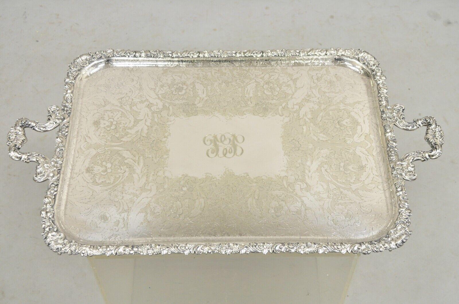 Antique Victorian English Sheffield Floral Repousse Serving Platter Tray For Sale 5