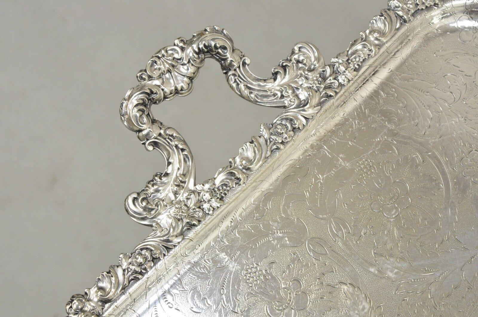Antique Victorian English Sheffield Floral Repousse Serving Platter Tray. Item featured is marked 
