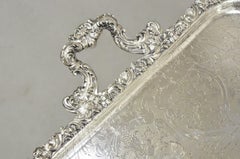 Antique Victorian English Sheffield Floral Repousse Serving Platter Tray