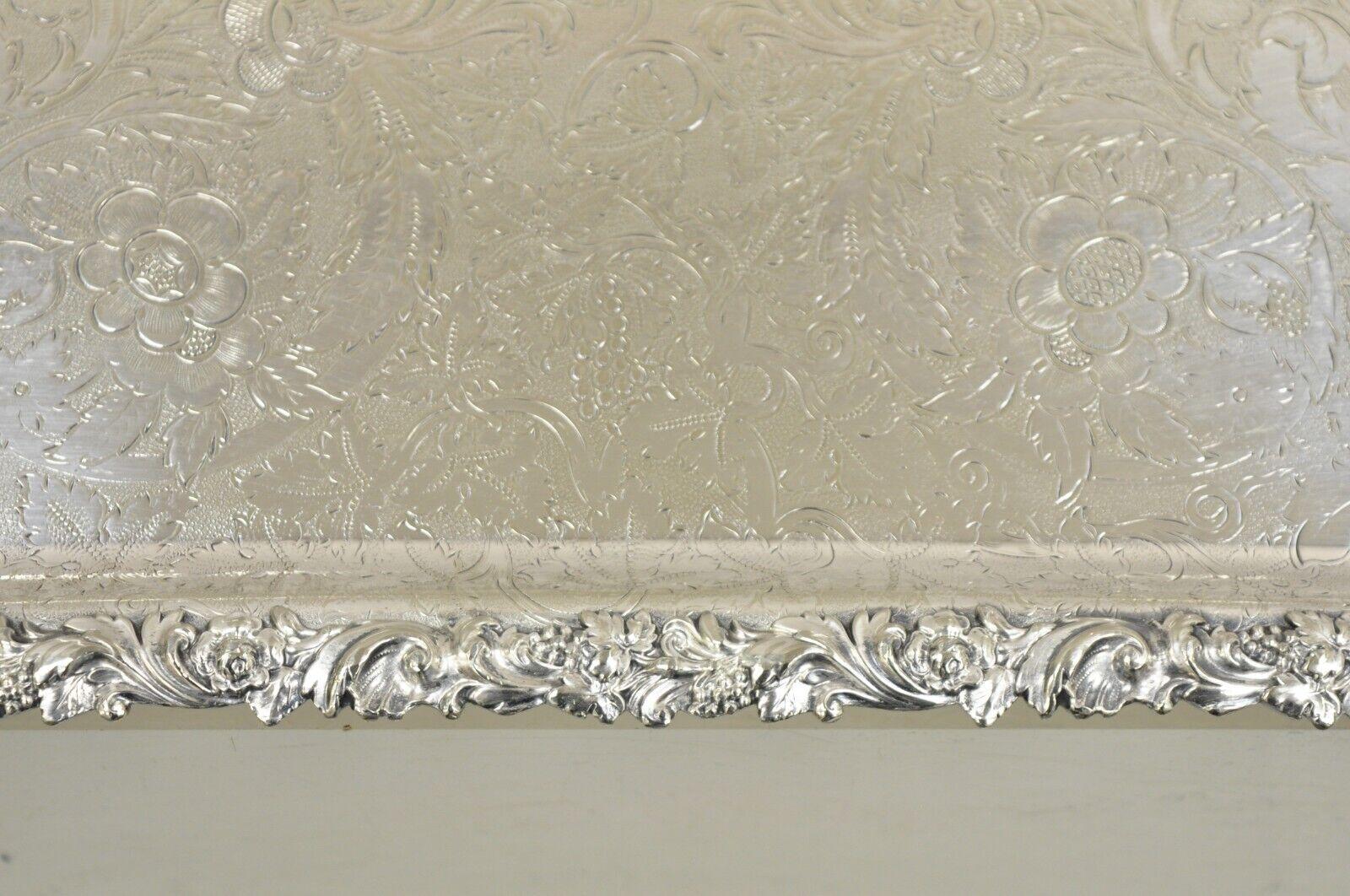 Antique Victorian English Sheffield Floral Repousse Serving Platter Tray In Good Condition For Sale In Philadelphia, PA