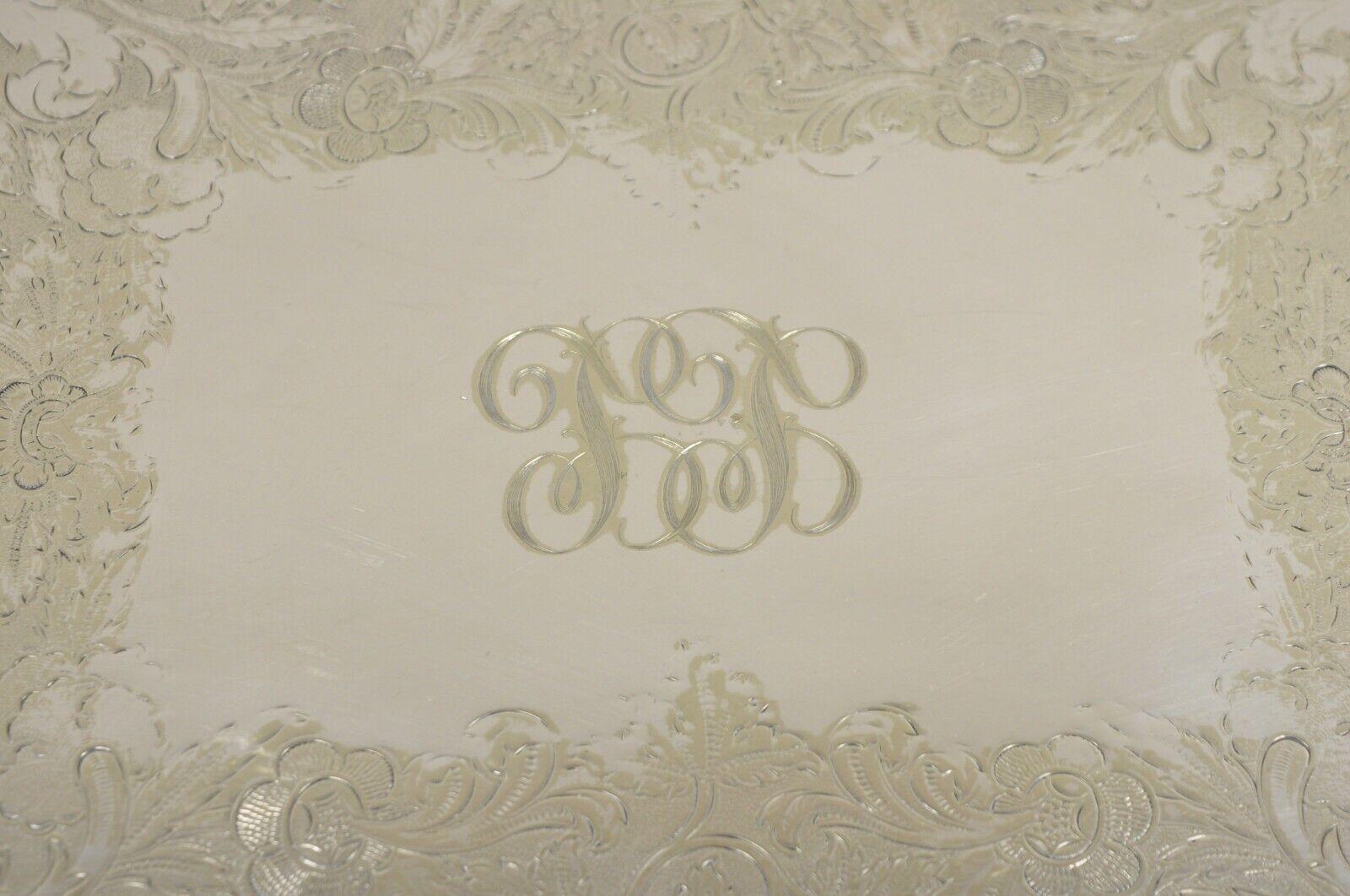 20th Century Antique Victorian English Sheffield Floral Repousse Serving Platter Tray For Sale