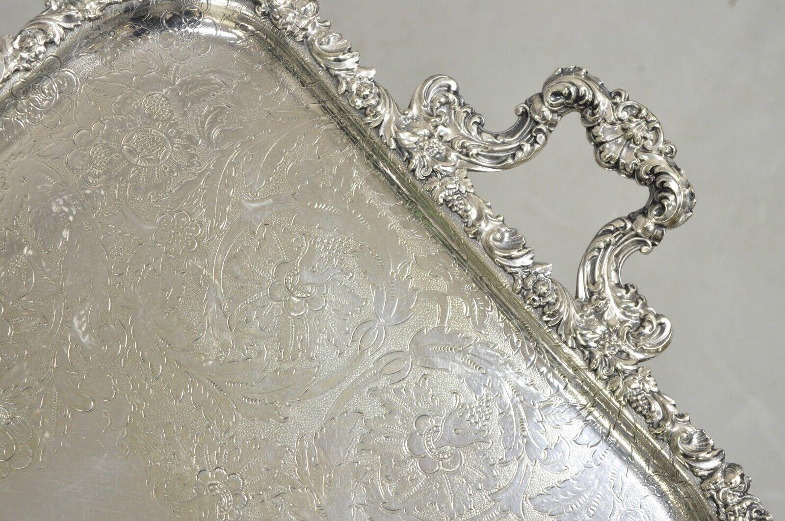 Antique Victorian English Sheffield Floral Repousse Serving Platter Tray For Sale 2