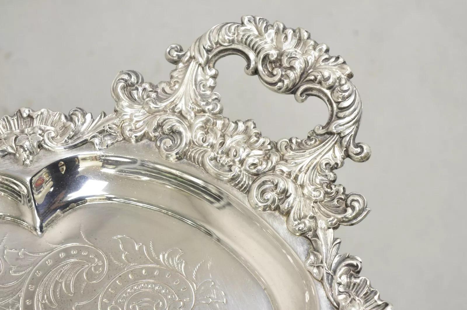Bandeja ovalada ornamentada antigua victoriana inglesa de Sheffield para servir en venta 5
