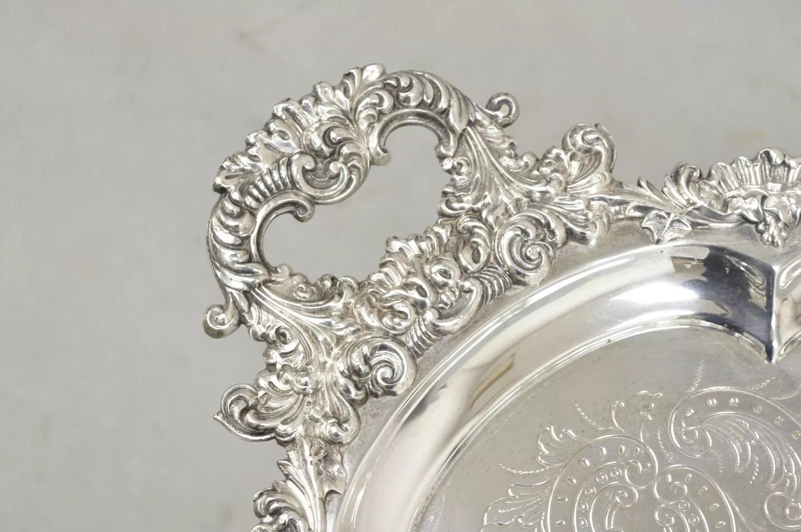 Antique Victorian English Sheffield Ornate Oval Serving Platter Tray. Circa Mid 20th Century. Measurements:  1.5