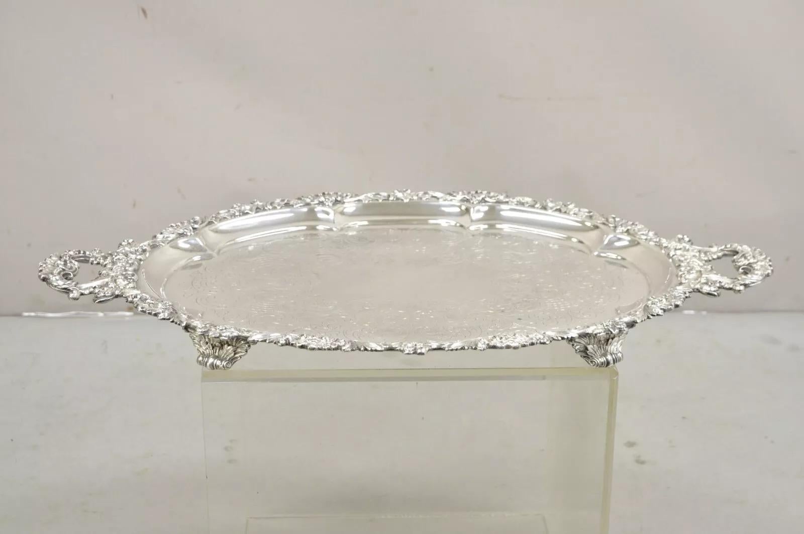 Antique Victorian English Sheffield Ornate Oval Serving Platter Tray In Good Condition For Sale In Philadelphia, PA