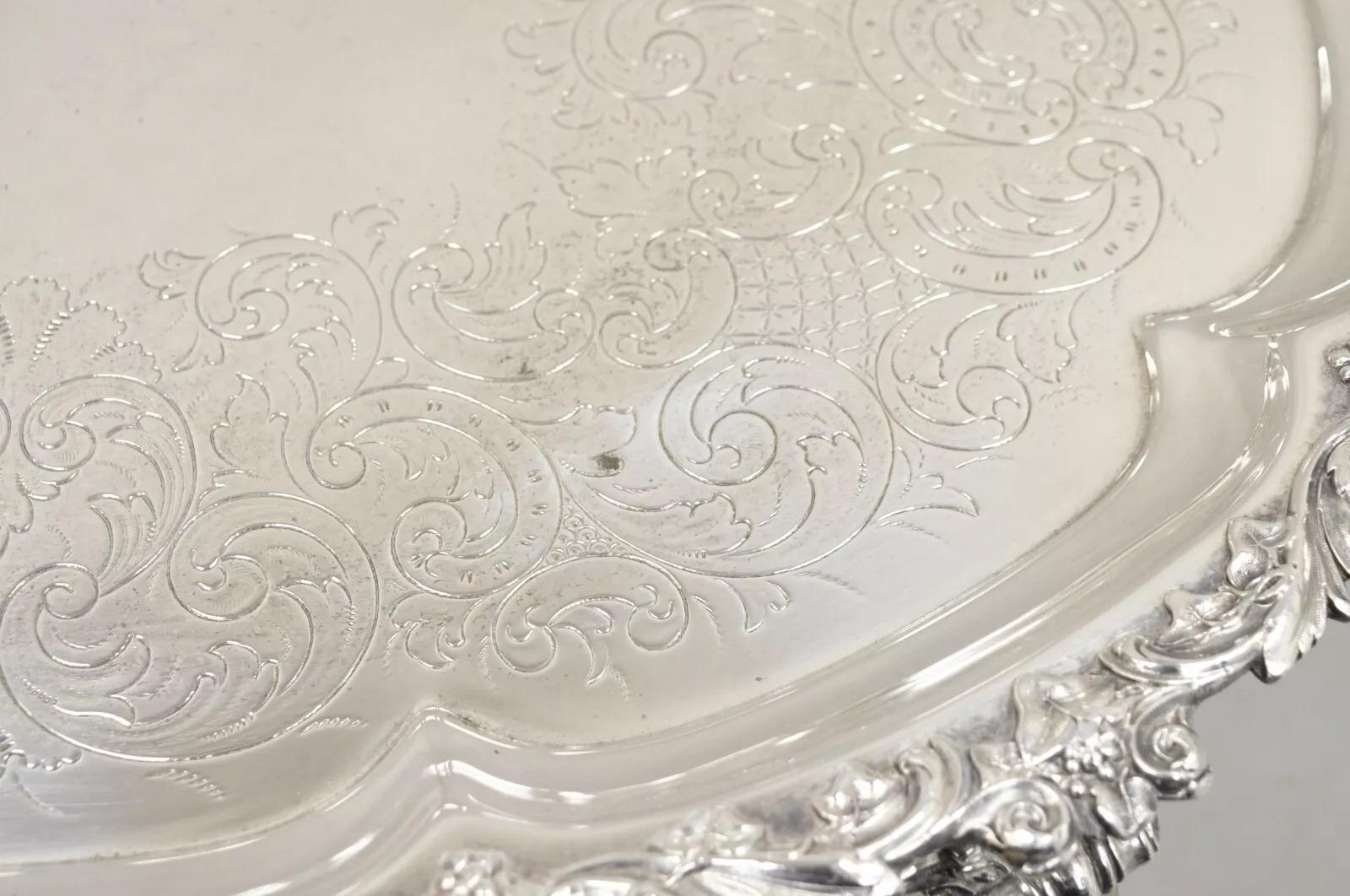 Antique Victorian English Sheffield Ornate Oval Serving Platter Tray For Sale 3