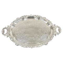 Antique Victorian English Sheffield Ornate Oval Serving Platter Tray
