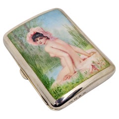 Vintage Victorian English Silver & Enamel Cigarette Case Birmingham 1894 Erotic