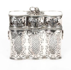 Antique Victorian English Silver Plated 3 Bottle Tantalus, 19th Century
