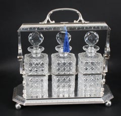 Antique Victorian English Silver Plated 3 Bottle Tantalus 19th Century
