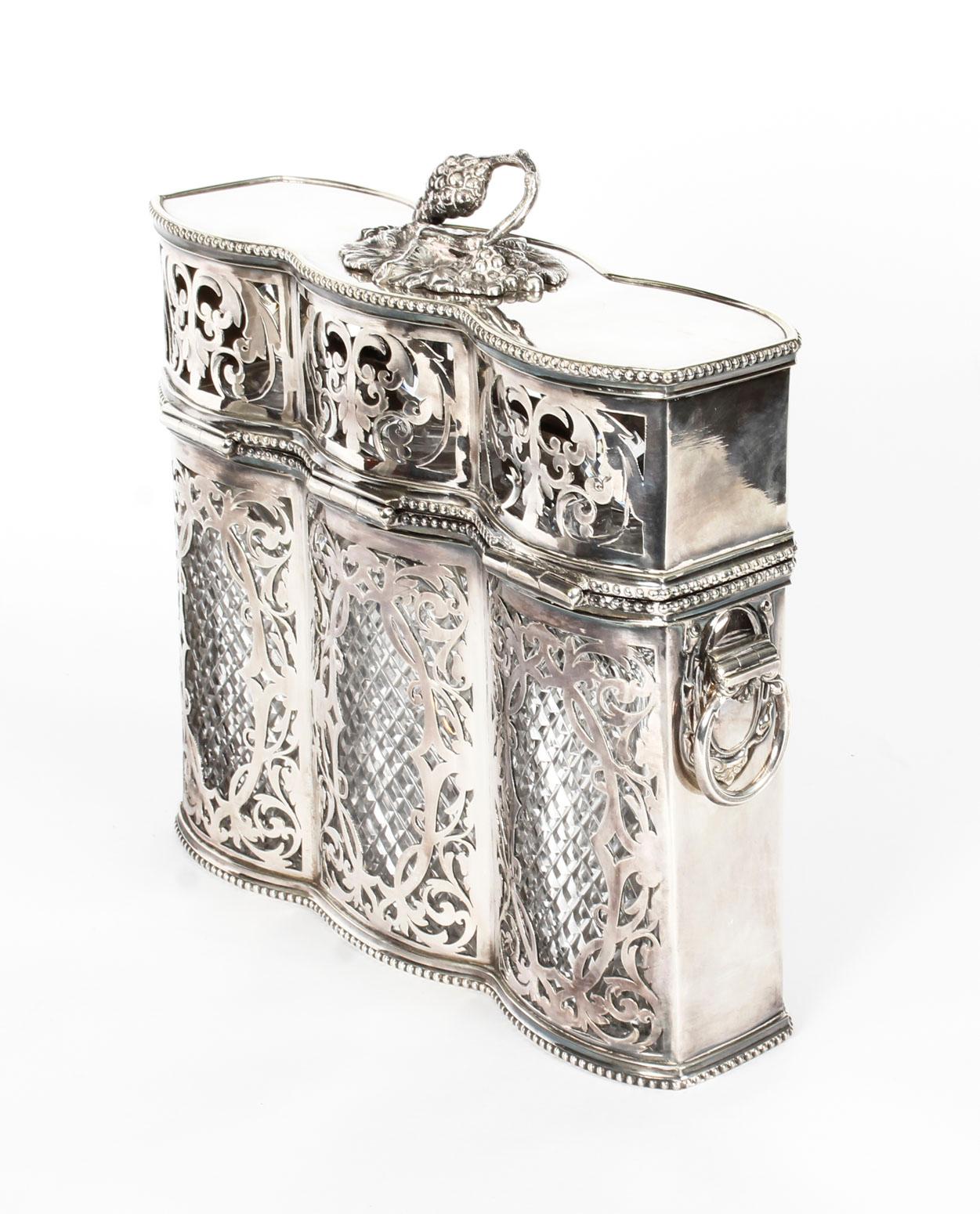 Antique Victorian English Silver Plated 3 Bottle Tantalus, 19th Century 4