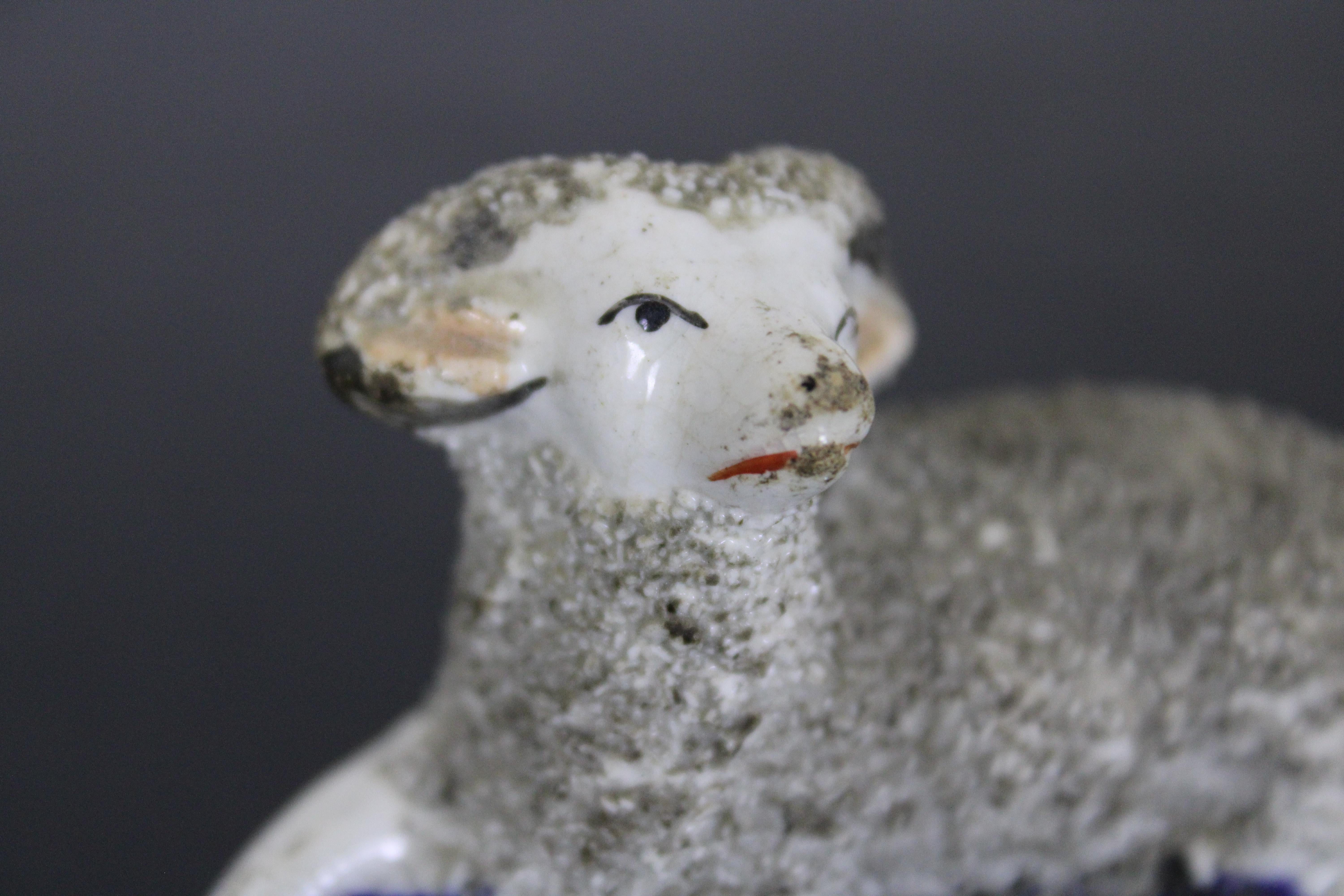 Antique Victorian English Staffordshire Confetti Porcelain Seated Ram Sheep 6
