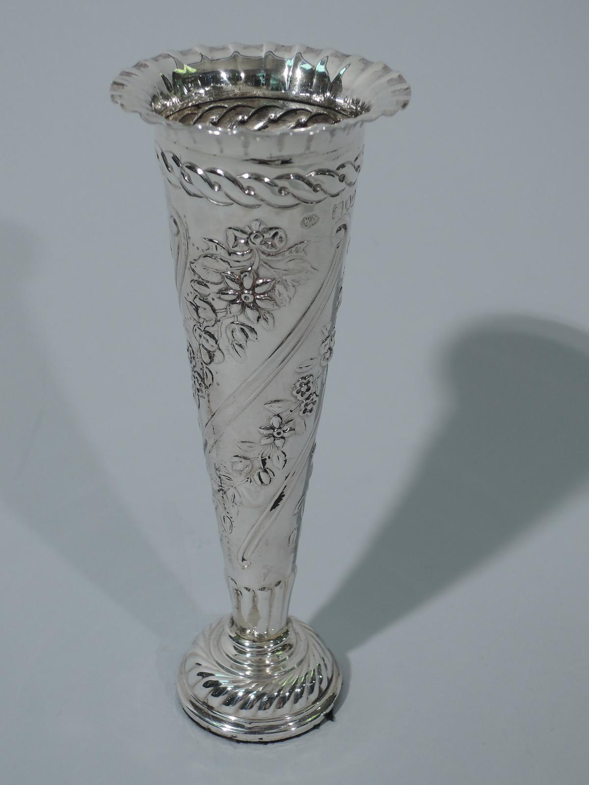 Antique Victorian English Sterling Silver Bud Vase by Comyns For Sale at 1stDibs antique