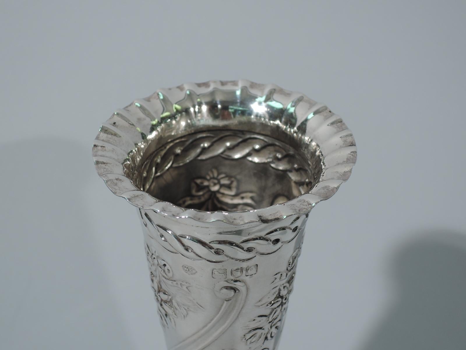 Antique Victorian English Sterling Silver Bud Vase by Comyns For Sale at 1stDibs antique