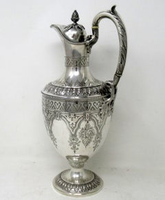 Antique Victorian English Sterling Silver Gilt Wine Ewer Claret Jug Pitcher 1872