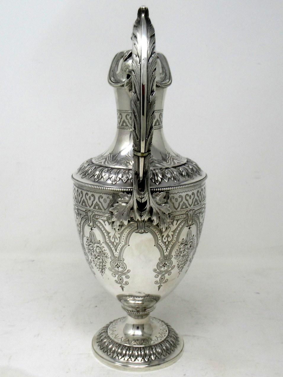 Early Victorian Antique Victorian English Sterling Silver Gilt Wine Ewer Claret Jug Pitcher 1872