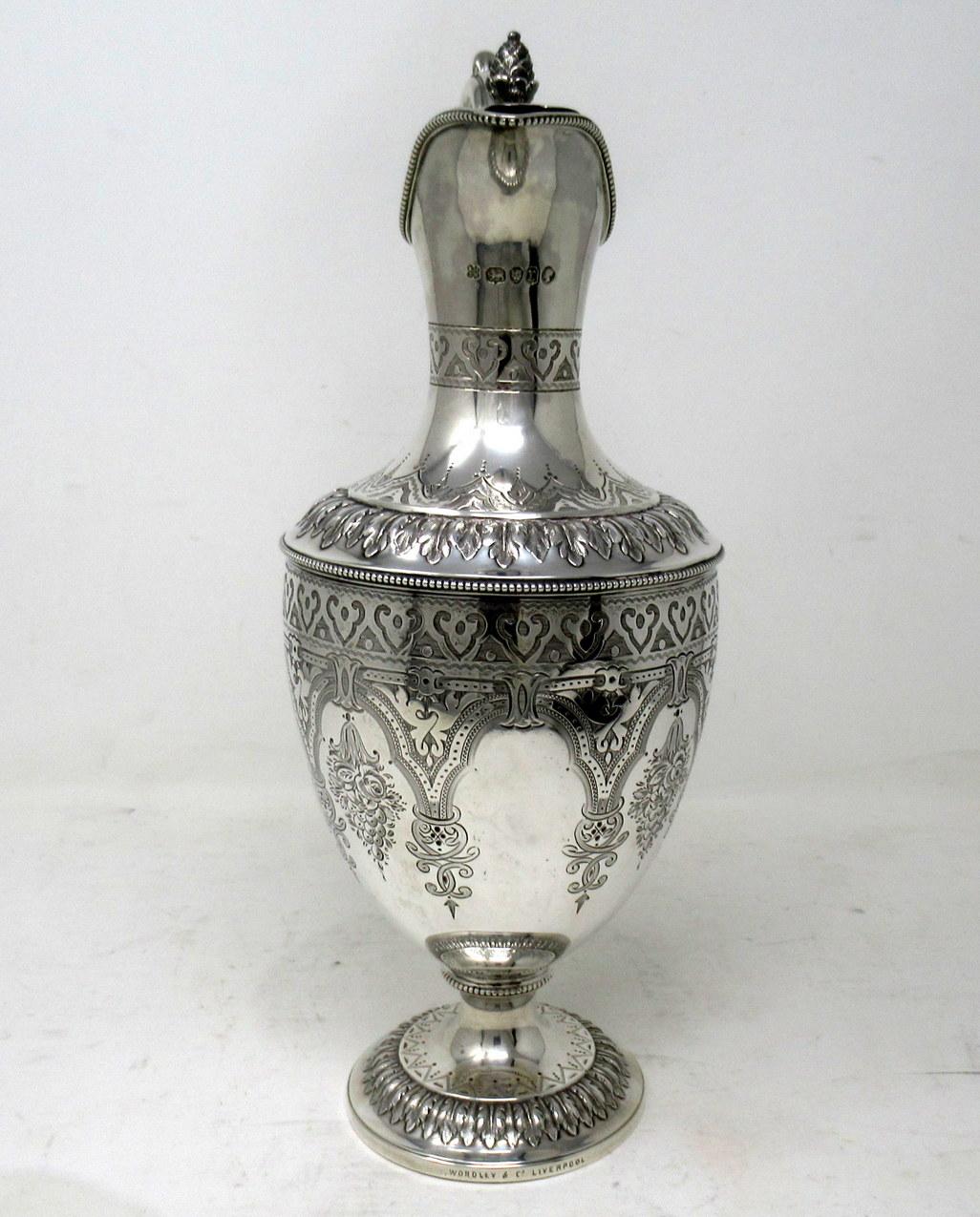 Antique Victorian English Sterling Silver Gilt Wine Ewer Claret Jug Pitcher 1872 In Good Condition In Dublin, Ireland