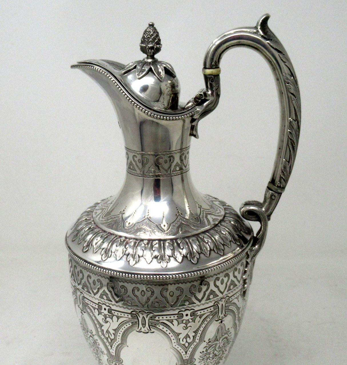 19th Century Antique Victorian English Sterling Silver Gilt Wine Ewer Claret Jug Pitcher 1872