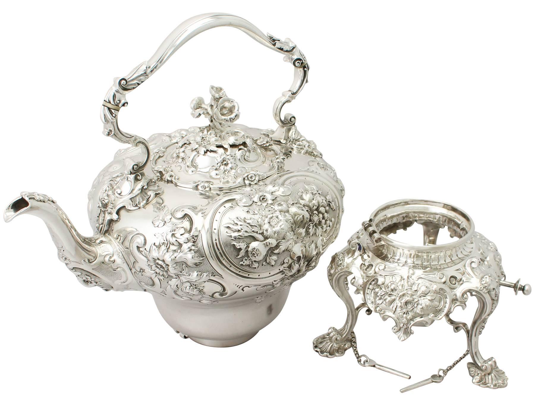Antique Victorian English Sterling Silver Spirit Kettle, 1854 In Excellent Condition In Jesmond, Newcastle Upon Tyne