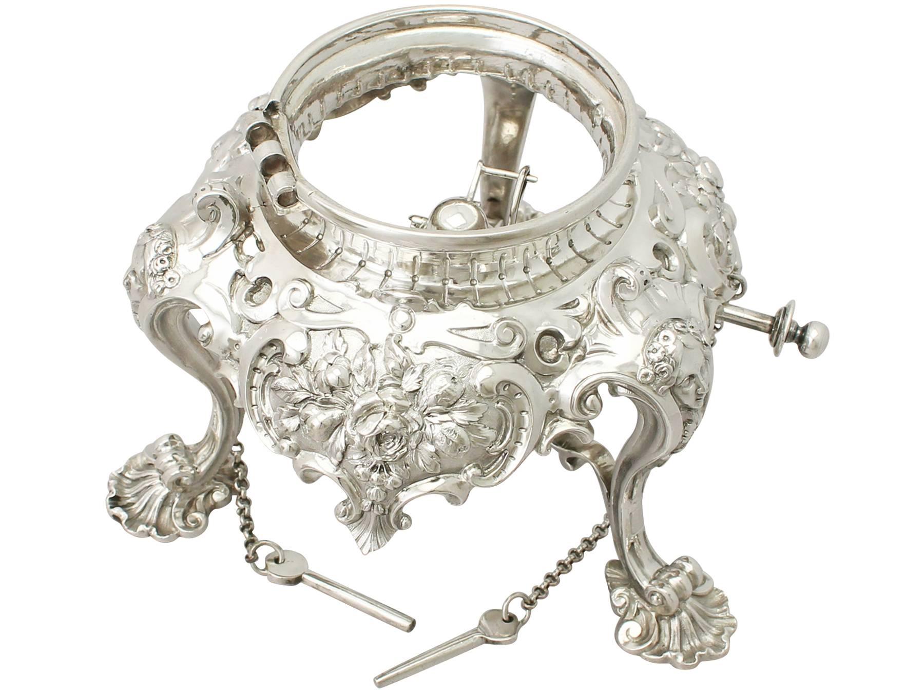 Mid-19th Century Antique Victorian English Sterling Silver Spirit Kettle, 1854