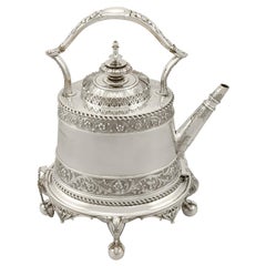 Antique Victorian English Sterling Silver Spirit Tea Kettle