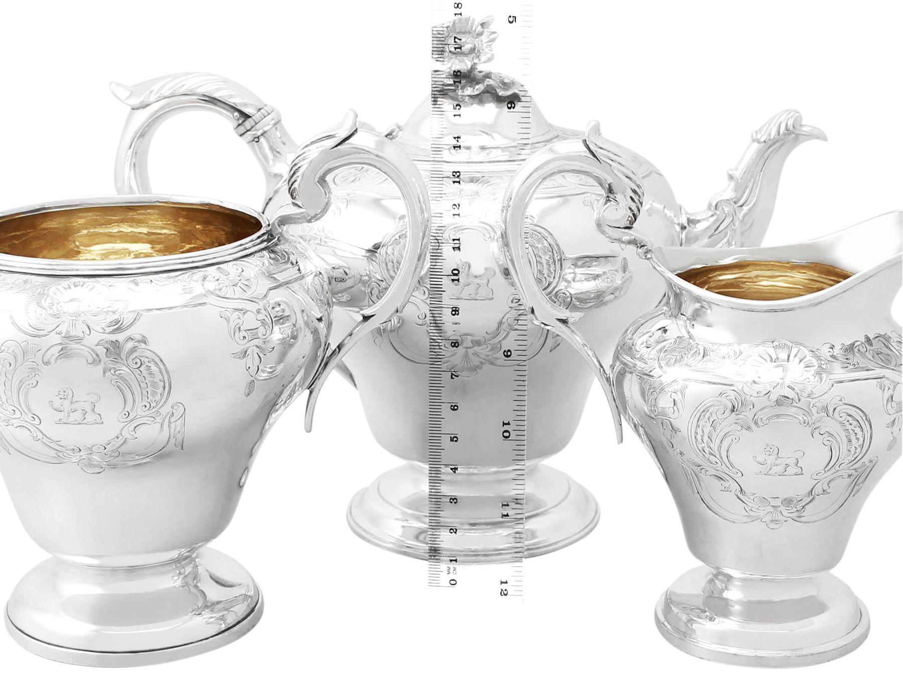 Victorian English Sterling Silver Three Piece Tea Service For Sale 8