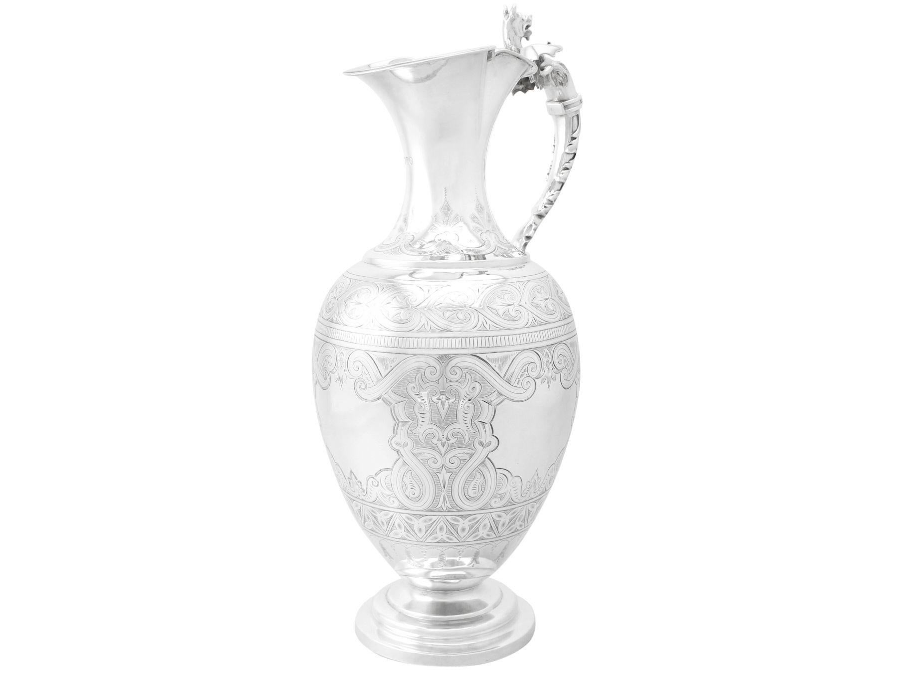 Late 19th Century Antique Victorian English Sterling Silver Wine Ewer For Sale