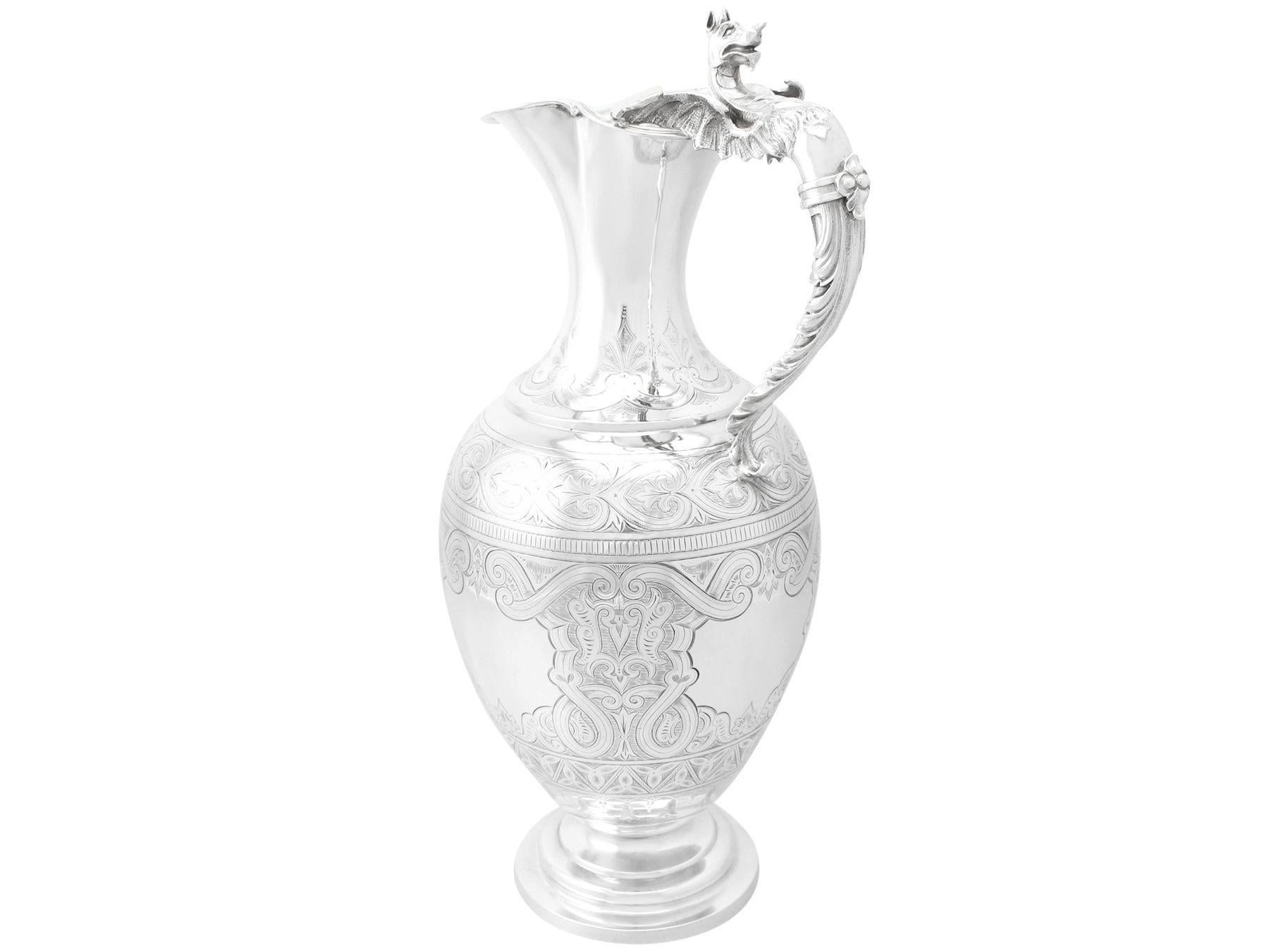 Antique Victorian English Sterling Silver Wine Ewer For Sale 1
