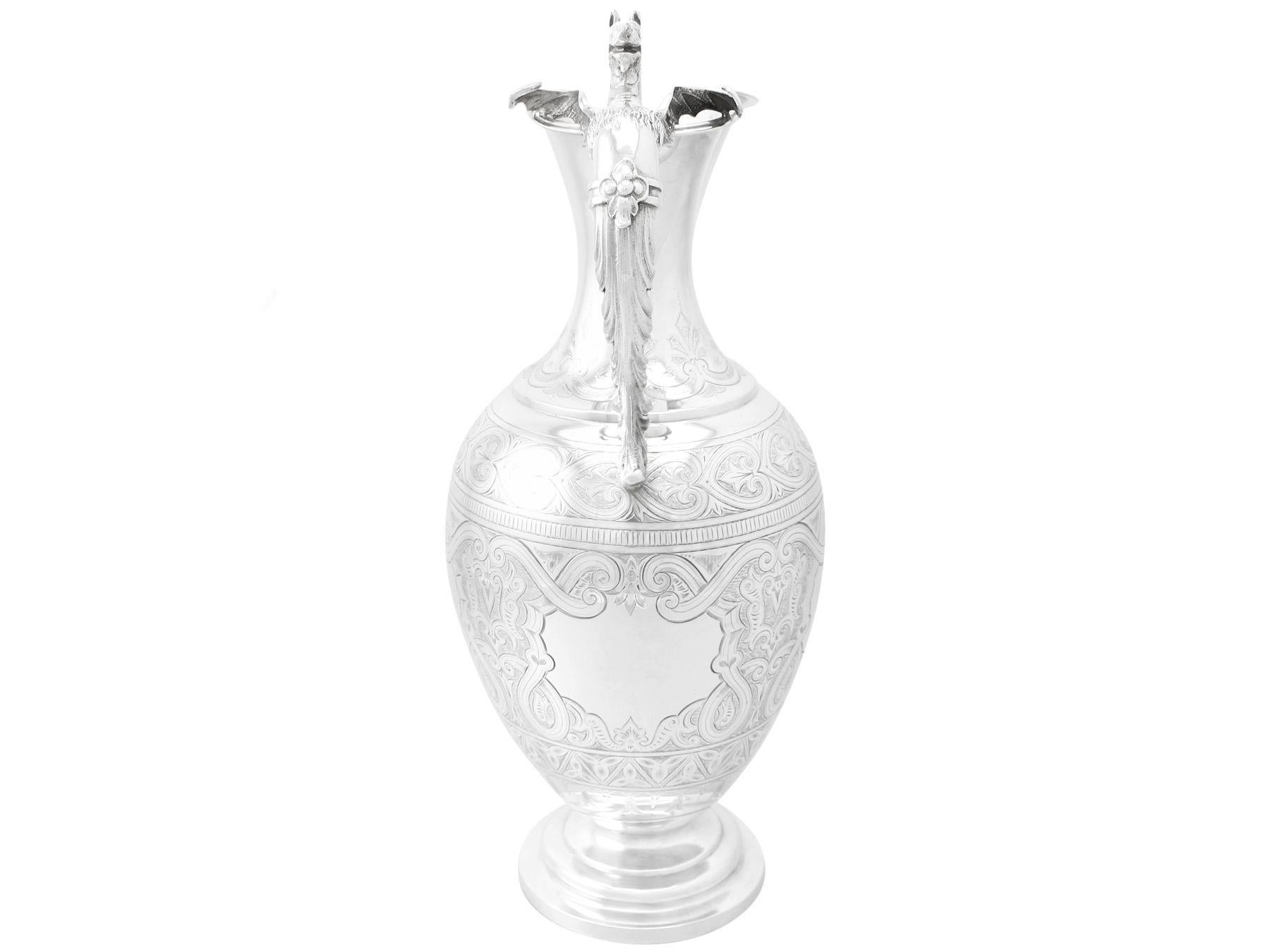 Antique Victorian English Sterling Silver Wine Ewer For Sale 2