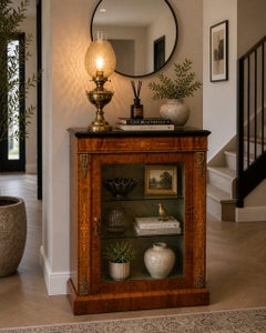 Antique Victorian English Walnut Inlaid Pier Cabinet Display