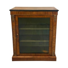 Antique Victorian English Walnut Inlaid Pier Cabinet Display