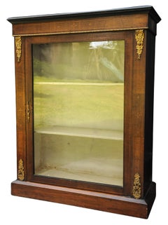 Antique Victorian English Walnut, Satinwood & Gilt Ormolu Glazed Pier Cabinet