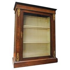 Antique Victorian English Walnut, Satinwood & Gilt Ormolu Glazed Pier Cabinet