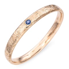 Antique Victorian Engraved 14k Yellow Gold Sapphire Bangle Bracelet