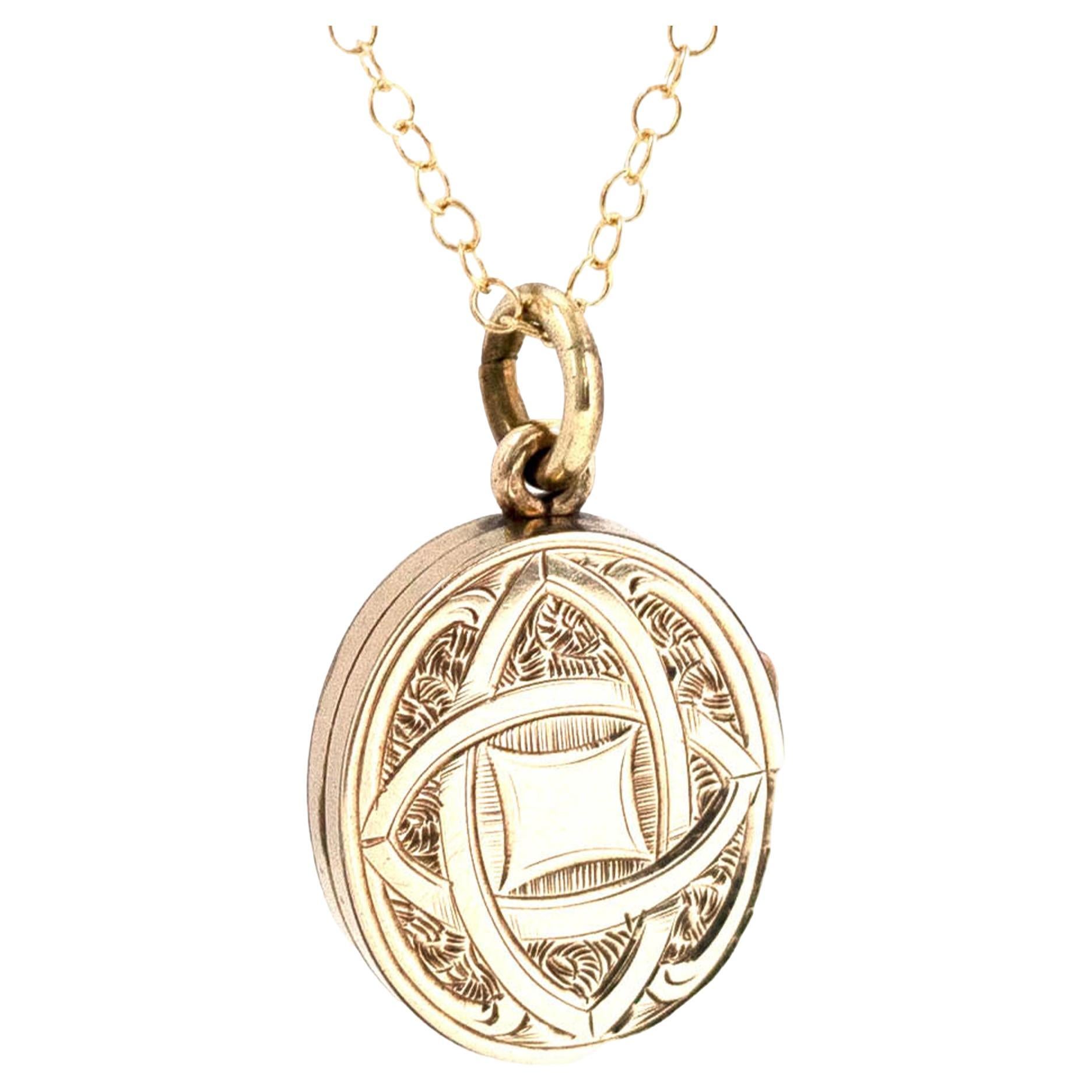 Antique Victorian Engraved 9ct Gold Locket Necklace