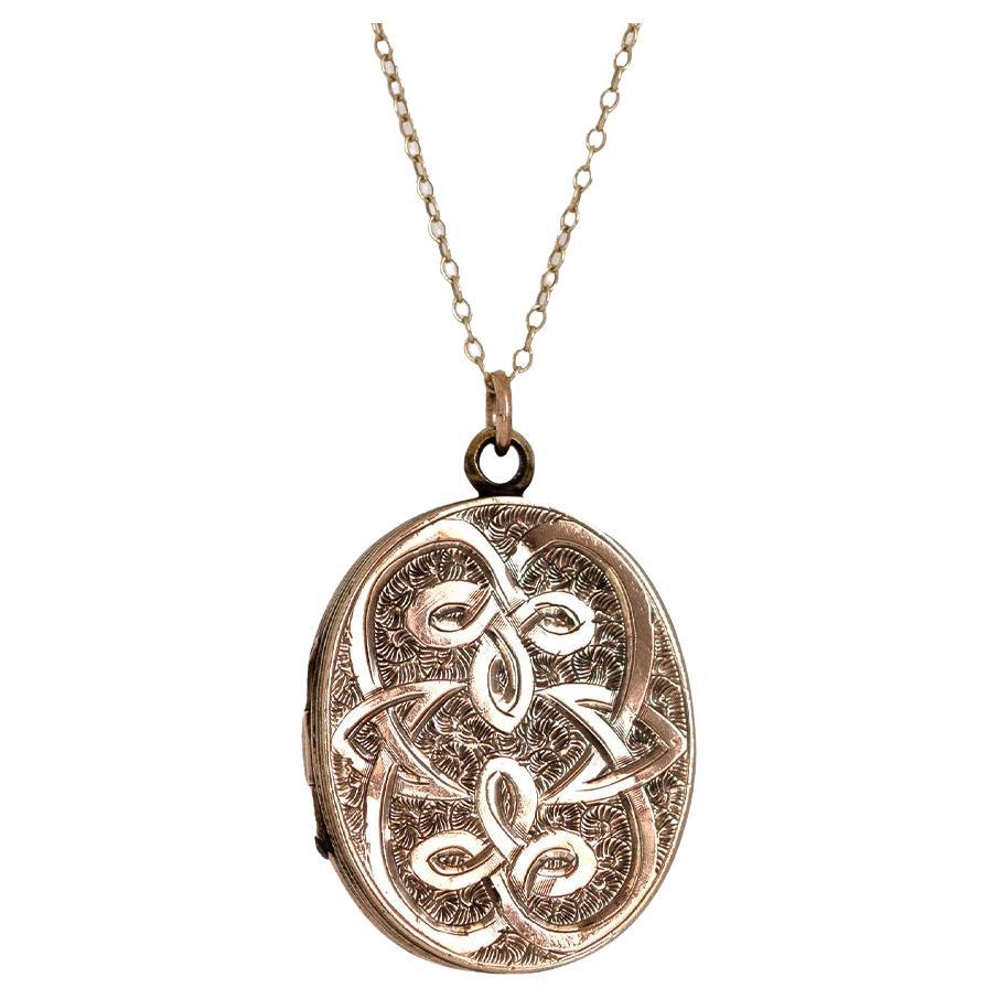 Collier de médaillon ancien en or jaune 9ct gravé de l'époque victorienne