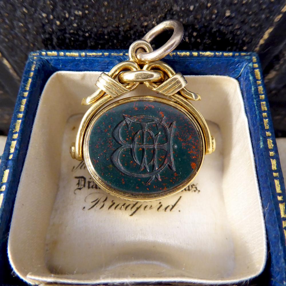 Women's or Men's Antique Victorian Engraved Bloodstone and Carnelian Wax Seal Fob