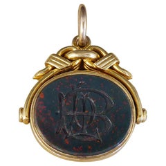 Antique Victorian Engraved Bloodstone and Carnelian Wax Seal Fob
